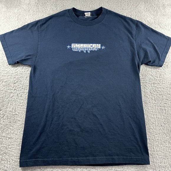 VINTAGE American Choppers Shirt Mens Large Blue Double Sided Y2K Biker Moto USA - Picture 1 of 9